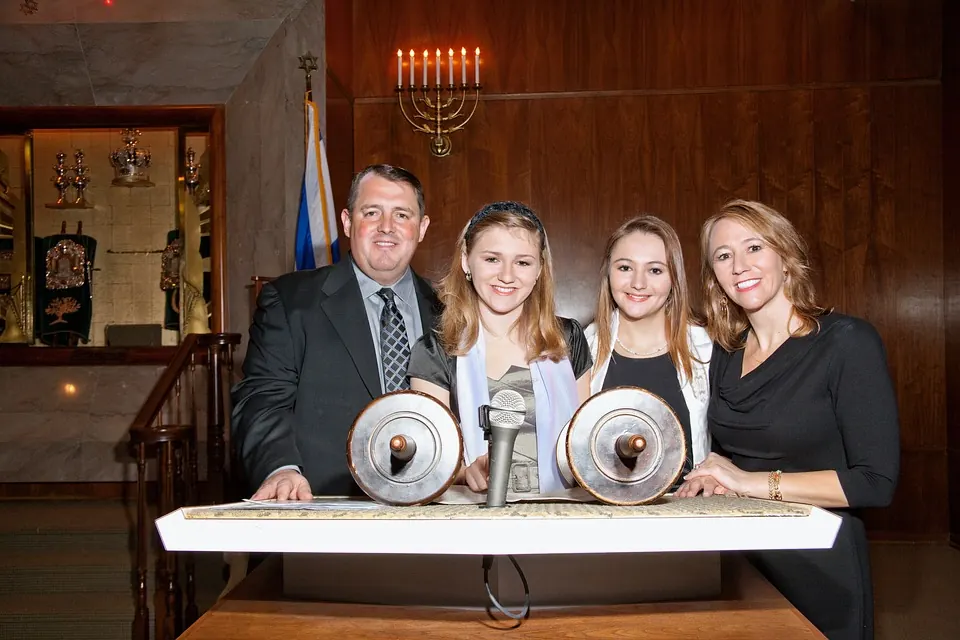 A family celebrating a Bat Mitzvah in the synagogue